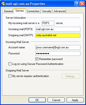 Change outgoing (SMTP) mailserver setting