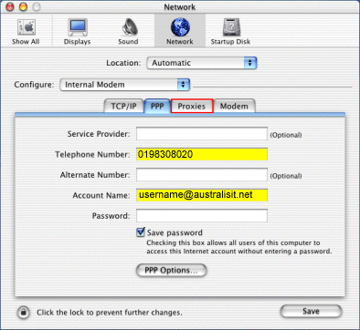 Change dial-up user name and phone number settings